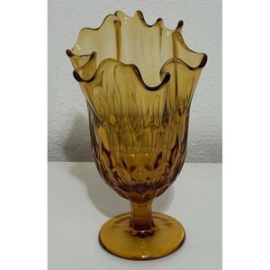 FENTON  Colonial Amber  Thumbprint Handkerchief Swung Vase